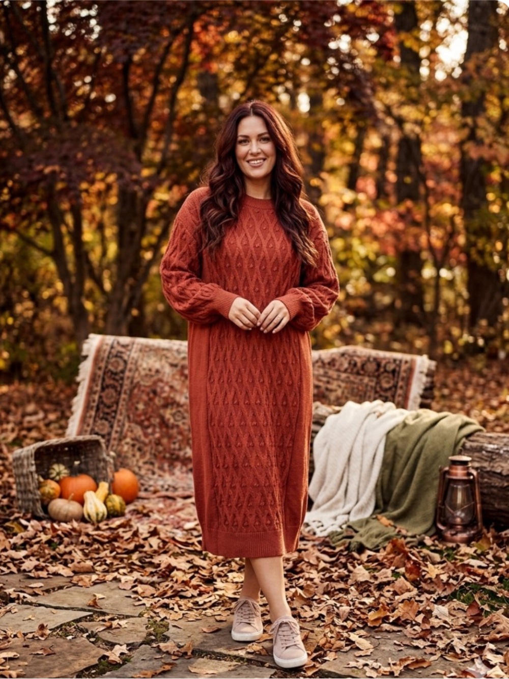 Free People
Terracotta Nicole Cable Knit Midi Sweater
Dress M NWOT Rust Orange B